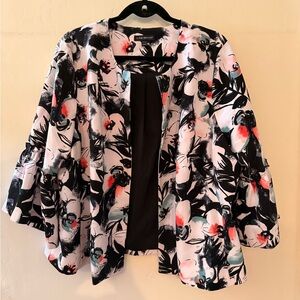 Lane Bryant Black and White Floral Top jacket flowering sleeves